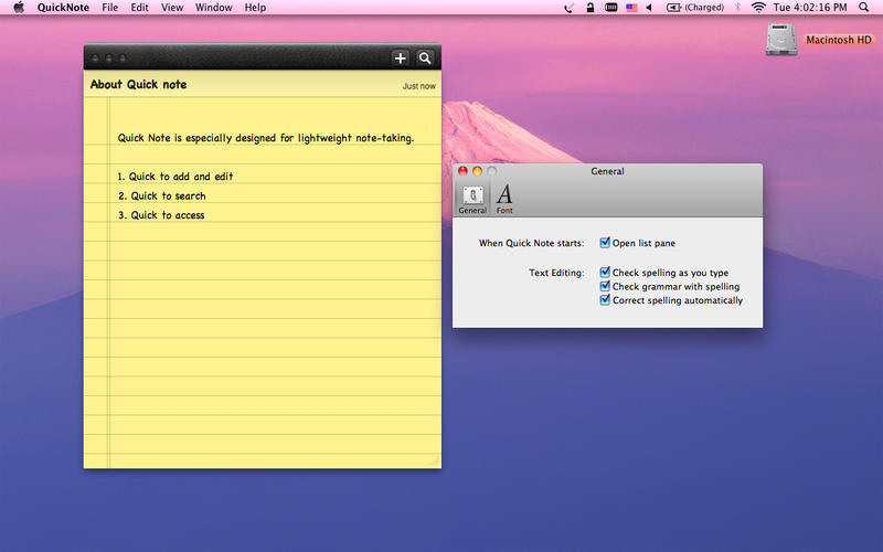 simplenote mac menu bar